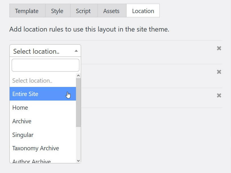 Selection a location to use a Loops & Logic Layout